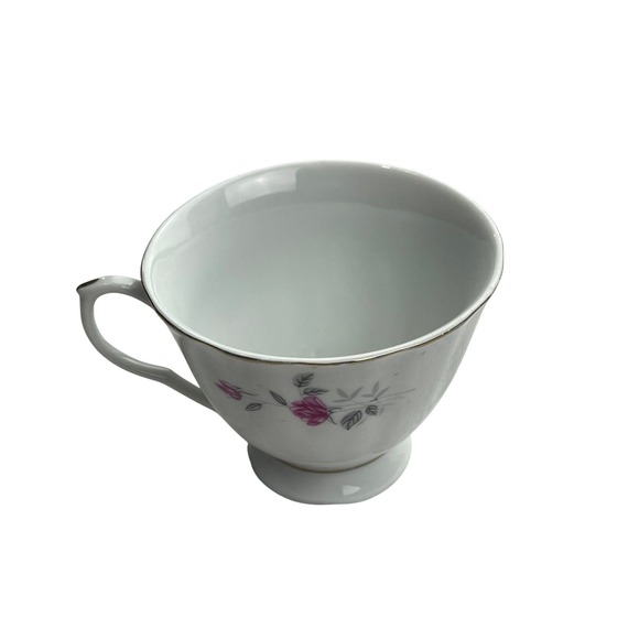 Other - Vintage Porcelain Pink Rose Floral Teacup Gold Trim Footed White Tea Cup China